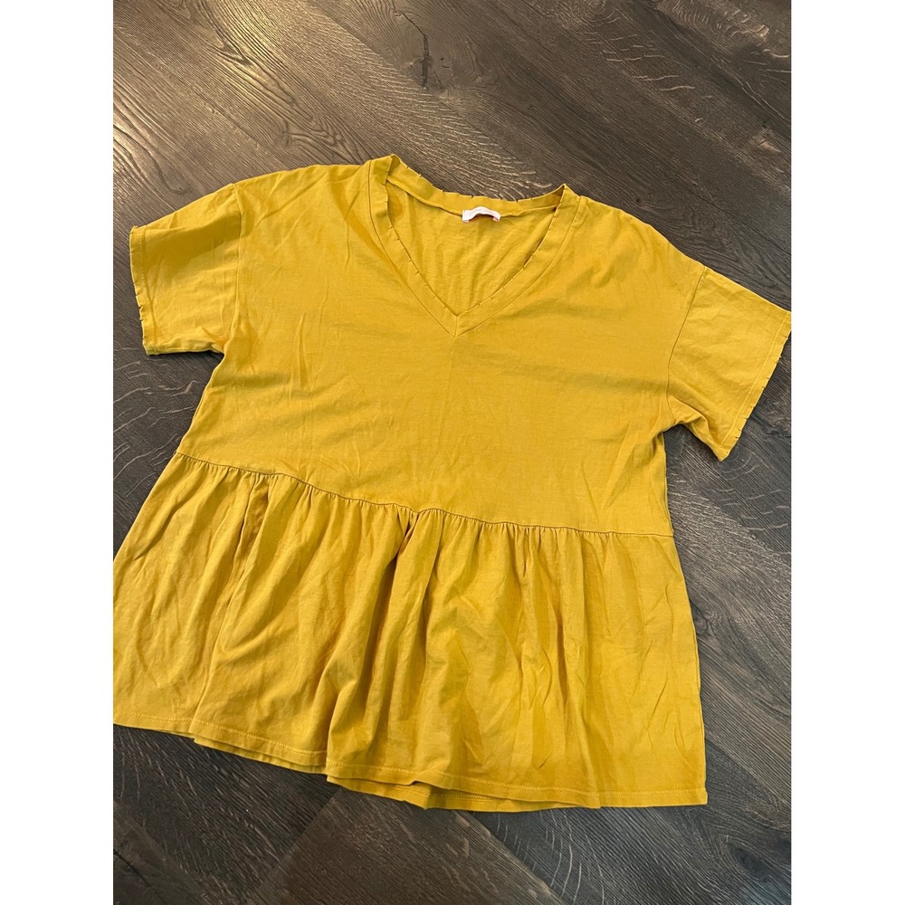Pink Lily Babydoll Top Tiered Ruffle Short Sleeve V Neck Yellow Size‎ S